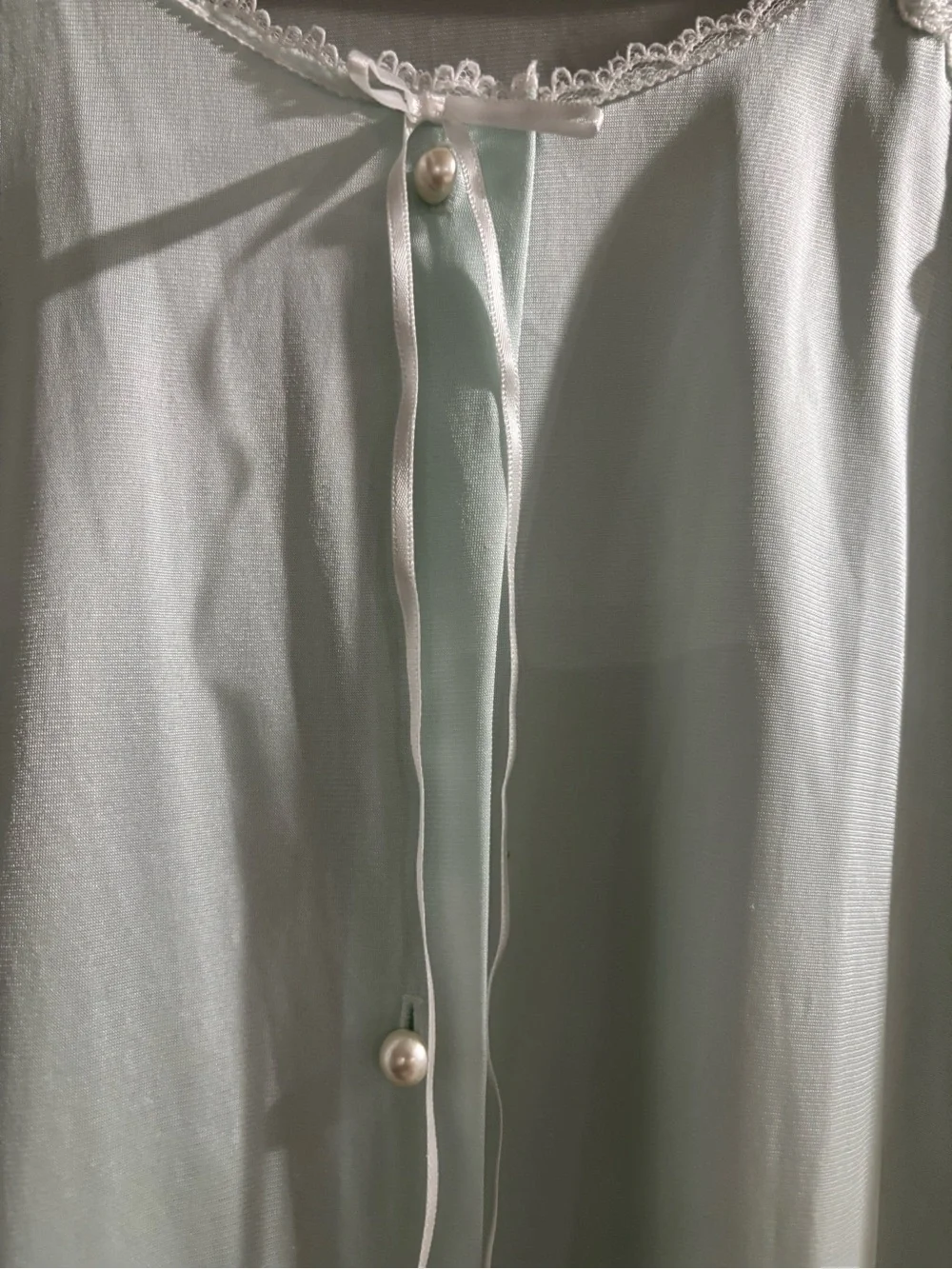 Elegant Vintage Mint Green Embroidered Short-Sleeve Nightgown